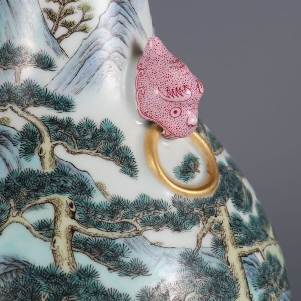 Qing Dynasty Qianlong period pink enamel deer pattern animal ear vase - Image 7