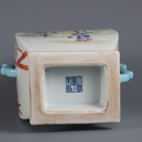 Qing Dynasty Yongzheng Period Famille Rose Three Mothers Teaching Their Sons Double-eared Square - Image 8