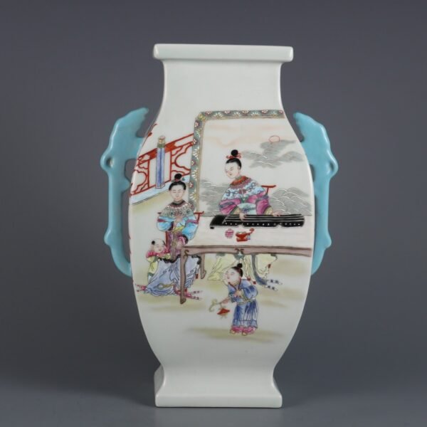 Qing Dynasty Yongzheng Period Famille Rose Three Mothers Teaching Their Sons Double-eared Square - Image 2