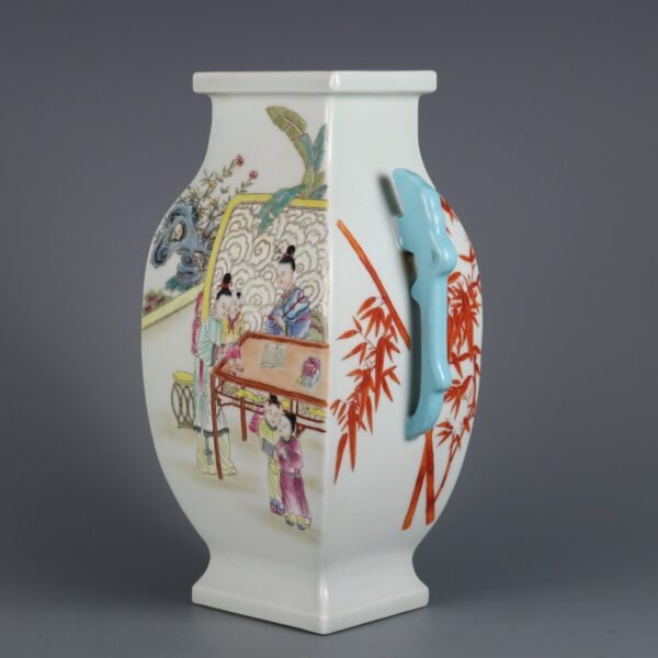 Qing Dynasty Yongzheng Period Famille Rose Three Mothers Teaching Their Sons Double-eared Square - Image 7