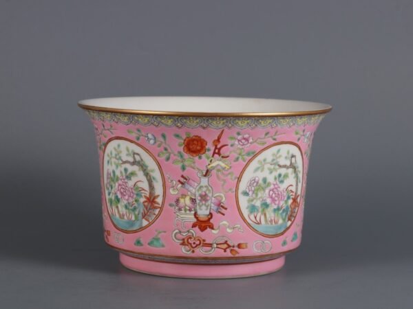 Rouge-red pastel-colored bowl with floral patterns, made in the Guangxu period of the Qing Dynasty - Image 2
