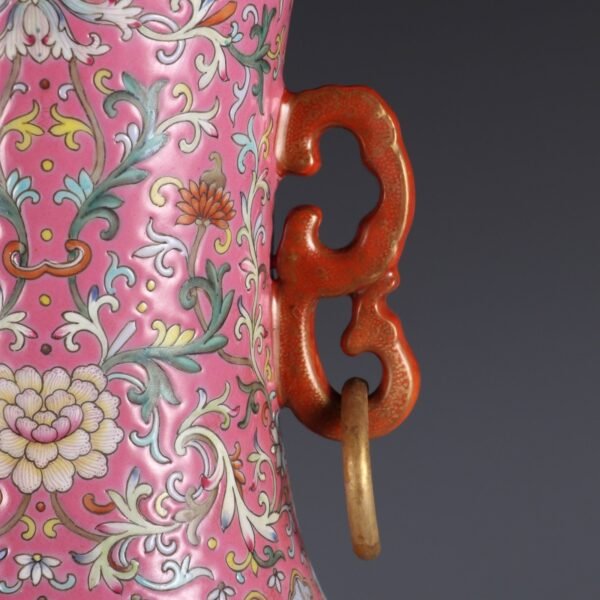 Qing Dynasty Qianlong period pink enamel landscape figure story double-handled large vase - Image 6