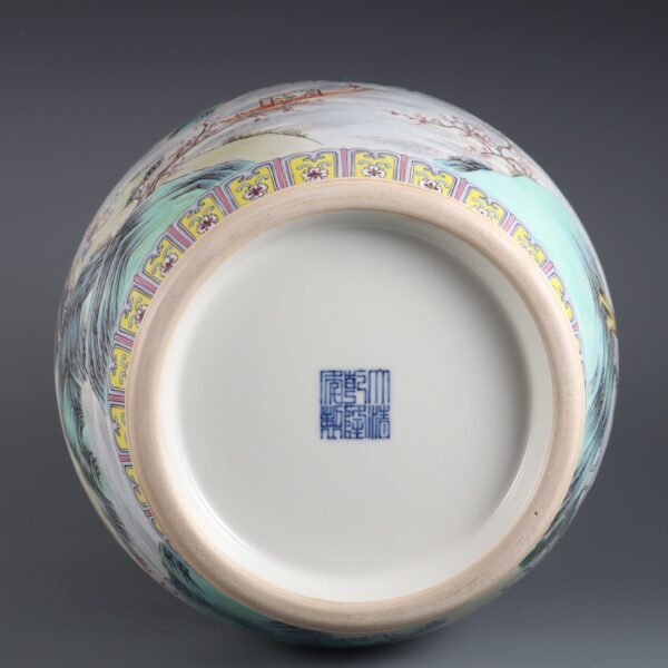 Qing Dynasty Qianlong period pink enamel landscape figure story double-handled large vase - Image 8
