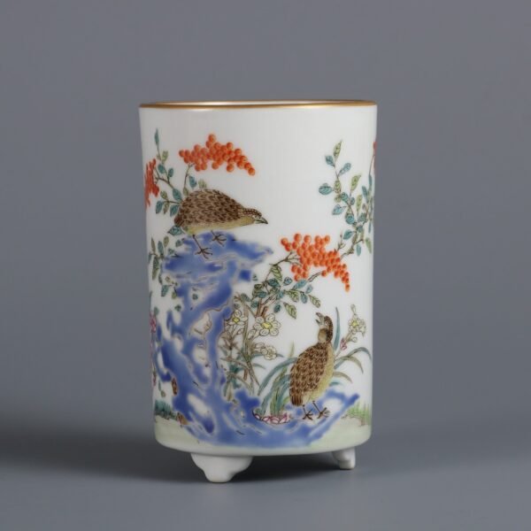Qing Dynasty Qianlong period powder enamel three-legged pen holder