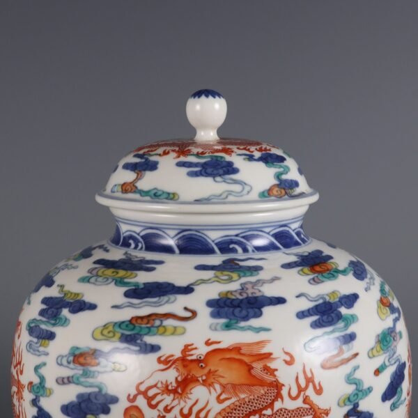Doucai Cloud Dragon Pattern Covered Jar Made in the Qianlong Period of the Qing Dynasty - Image 3