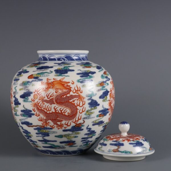 Doucai Cloud Dragon Pattern Covered Jar Made in the Qianlong Period of the Qing Dynasty - Image 2