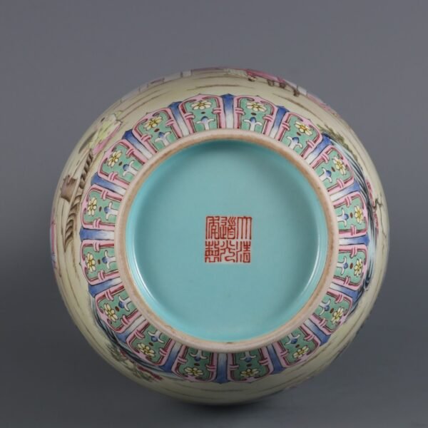 Qing Daoguang Period Famille Rose Bamboo Grove Seven Sages Double Ear Vase - Image 7