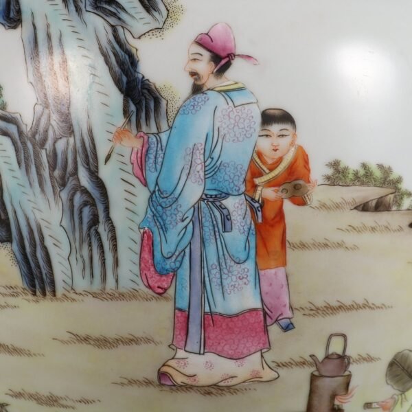 Qing Daoguang Period Famille Rose Bamboo Grove Seven Sages Double Ear Vase - Image 8