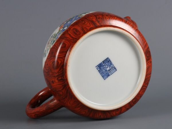 Qing Dynasty Qianlong Period Wood Grain Glaze Window Porcelain Flower Pattern Teapot - Image 3