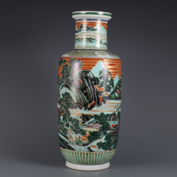 landscape and folk painting on a gold ground made in the Kangxi period of the Qing Dynasty
