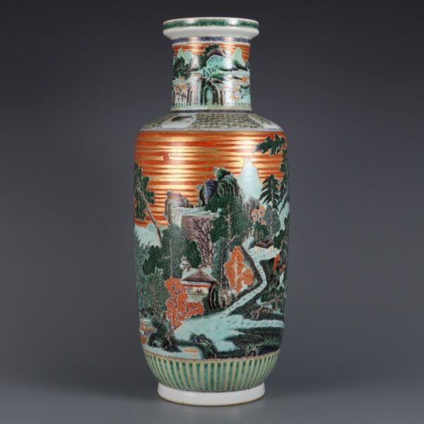 landscape and folk painting on a gold ground made in the Kangxi period of the Qing Dynasty - Image 2