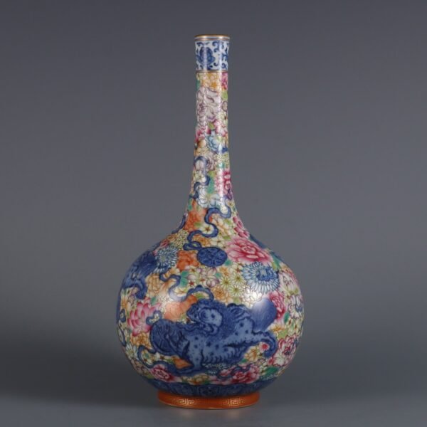 Qing Yongzheng blue and white with pink enamel flower pattern vase - Image 4