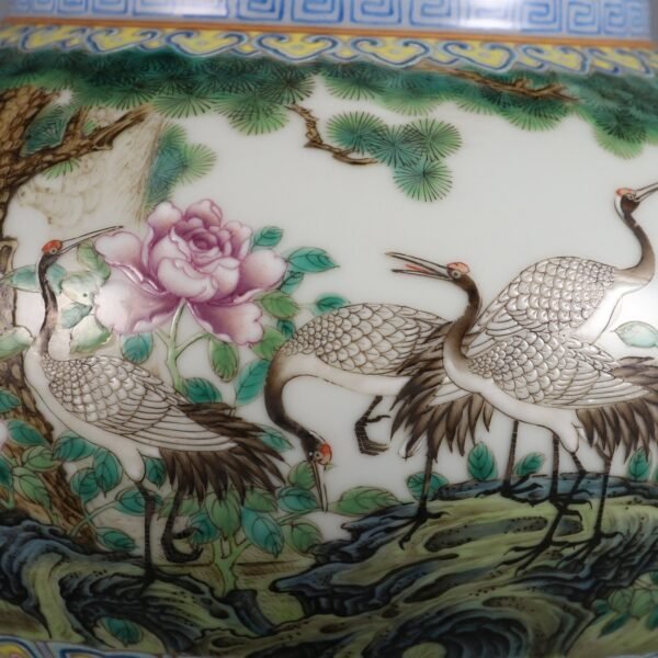 Qing Dynasty Qianlong period pink enamel flower and bird poem animal ear appreciation vase - Image 4
