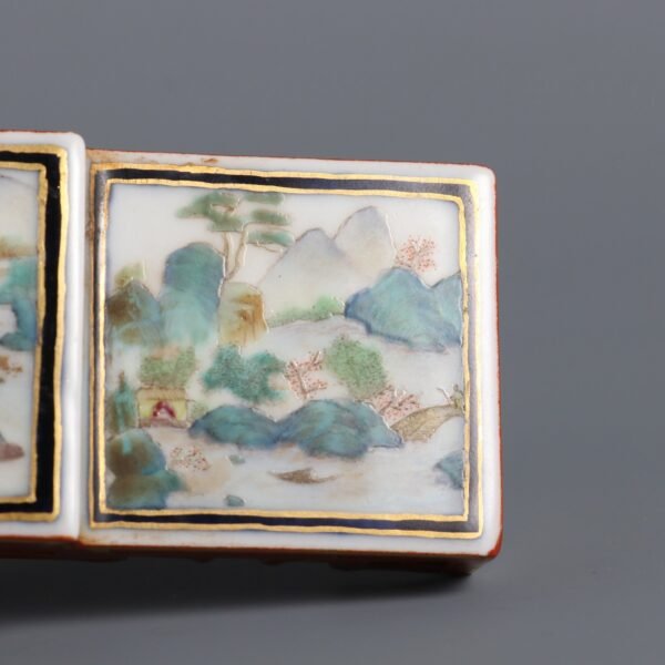 Qing Daoguang Period, alum red background, gold-painted window, pastel landscape - Image 6