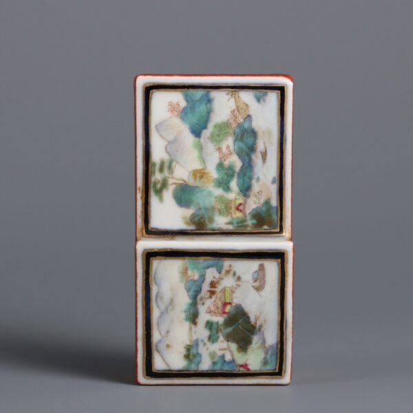 Qing Daoguang Period, alum red background, gold-painted window, pastel landscape - Image 7