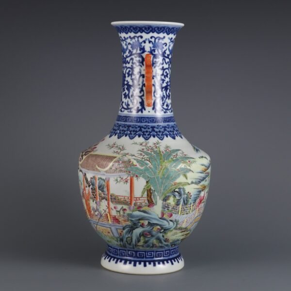 Qing Dynasty Qianlong period blue and white with pink enamel baby playing in lotus pond double-eared - Image 3