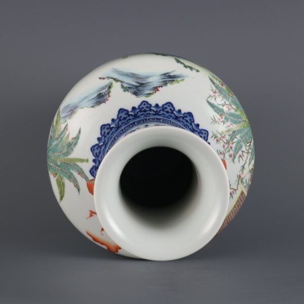 Qing Dynasty Qianlong period blue and white with pink enamel baby playing in lotus pond double-eared - Image 8