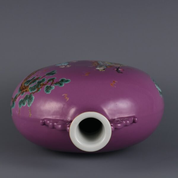 Qing Dynasty Qianlong period rouge purple ground powder enamel three stars high flat bottle - Image 4