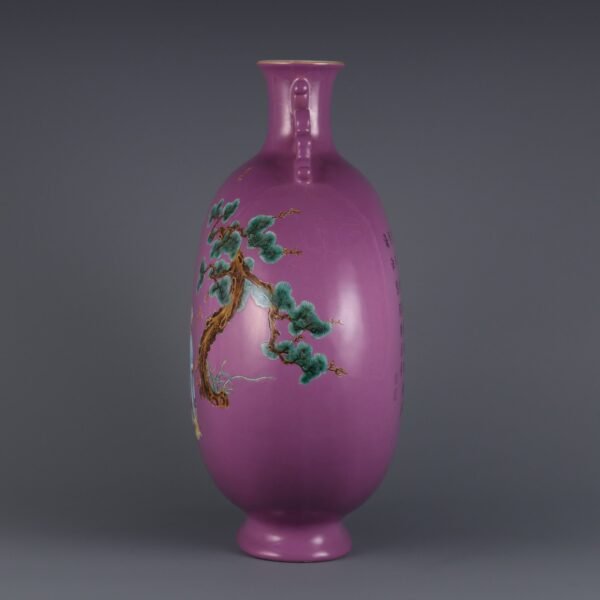 Qing Dynasty Qianlong period rouge purple ground powder enamel three stars high flat bottle - Image 5