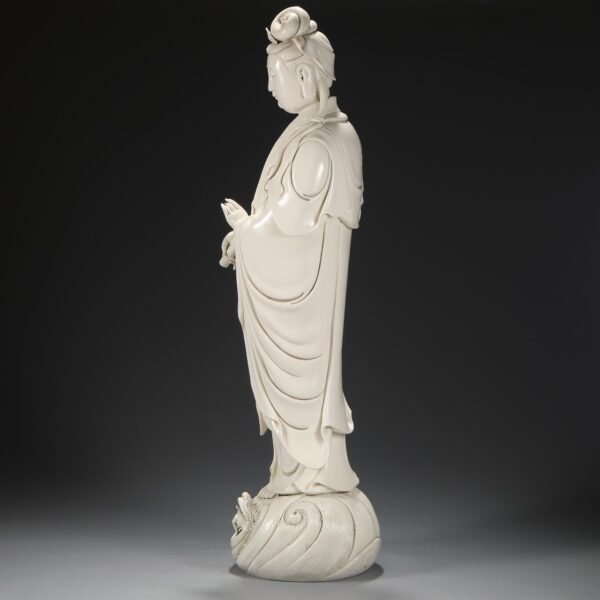 Old collection of Ming Dynasty Dehua kiln ivory white glaze Nanhai Guanyin standing statue (large Buddha statue) - Image 4