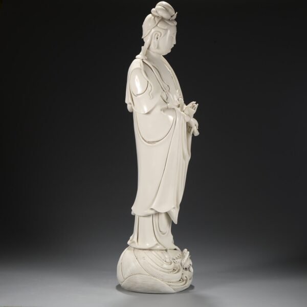 Old collection of Ming Dynasty Dehua kiln ivory white glaze Nanhai Guanyin standing statue (large Buddha statue) - Image 7